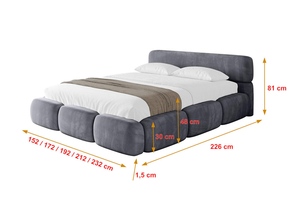 POLSTERBETT mit Bettkasten und Lattenrost, Boxbett ohne Matratze - ELVA-v1 200x200 Dunkelgrau - Dunkelgrau, Holzwerkstoff/Textil (200/200cm) - ALTDECOR