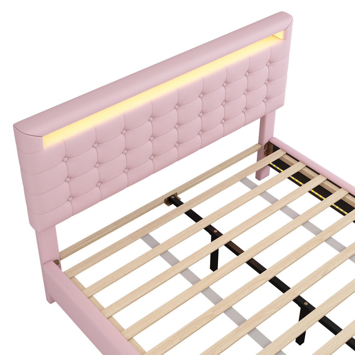 POLSTERBETT 140/200 cm Rosa mit LED-Beleuchtung im schwebenden Design - Rosa, Leder (140/200cm) - Flora Grace