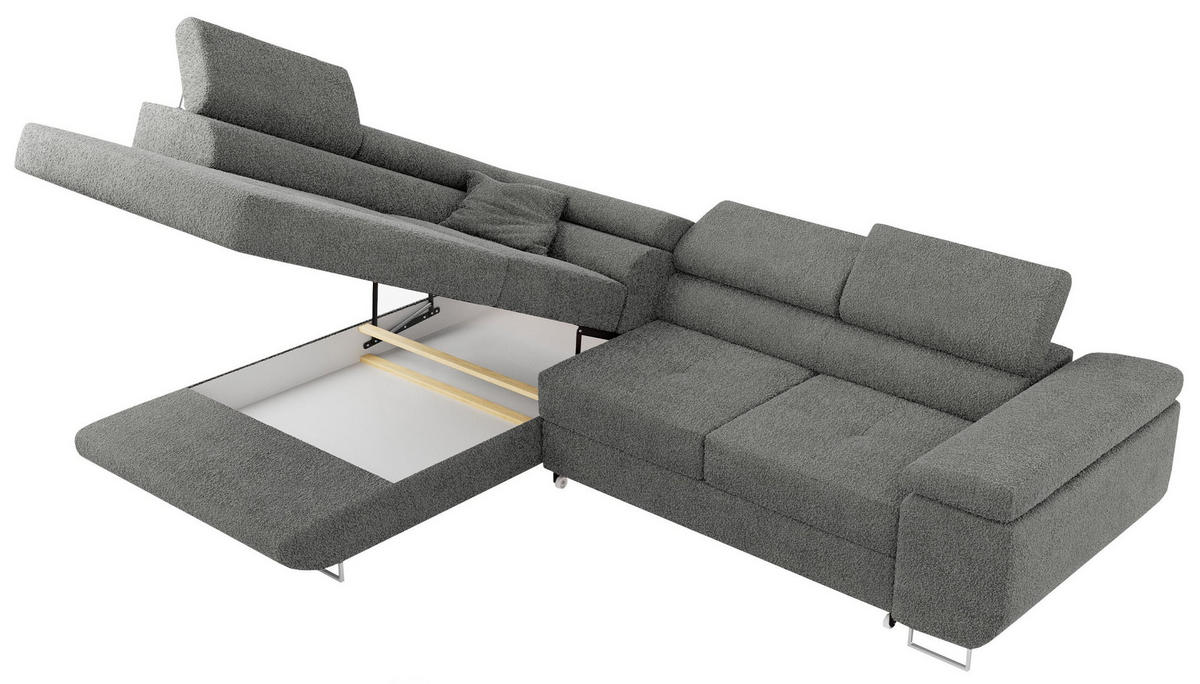 ROHOVÁ SEDAČKA GUSTAW L - Šedá Bouclé - Levá Strana - šedá/stříbrná, kov/textil (275/205cm) - MKS