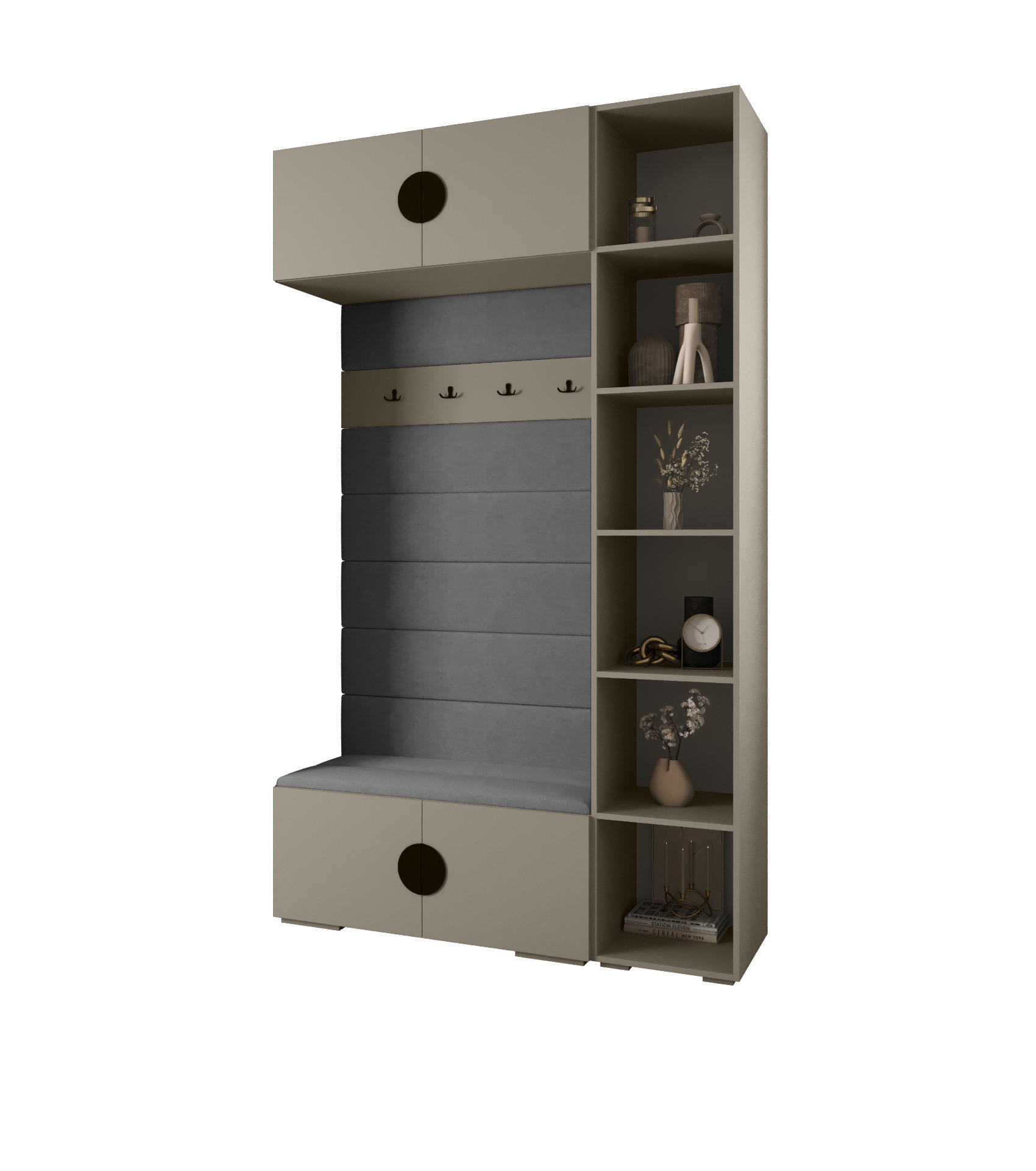 Abiks Möbel Garderoben-Set Kaschmir, Grau, Schwarz 140x236.7x47 cm