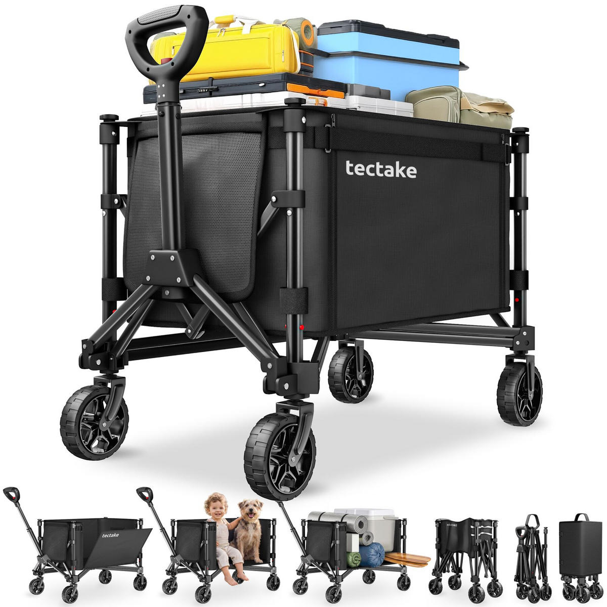 BOLLERWAGEN Smartrider, Inklusive Einlegeboden, Reflektorstreifen, Belastbarkeit 60 kg, schwarz - Schwarz, Kunststoff (47/90/83cm) - tectake