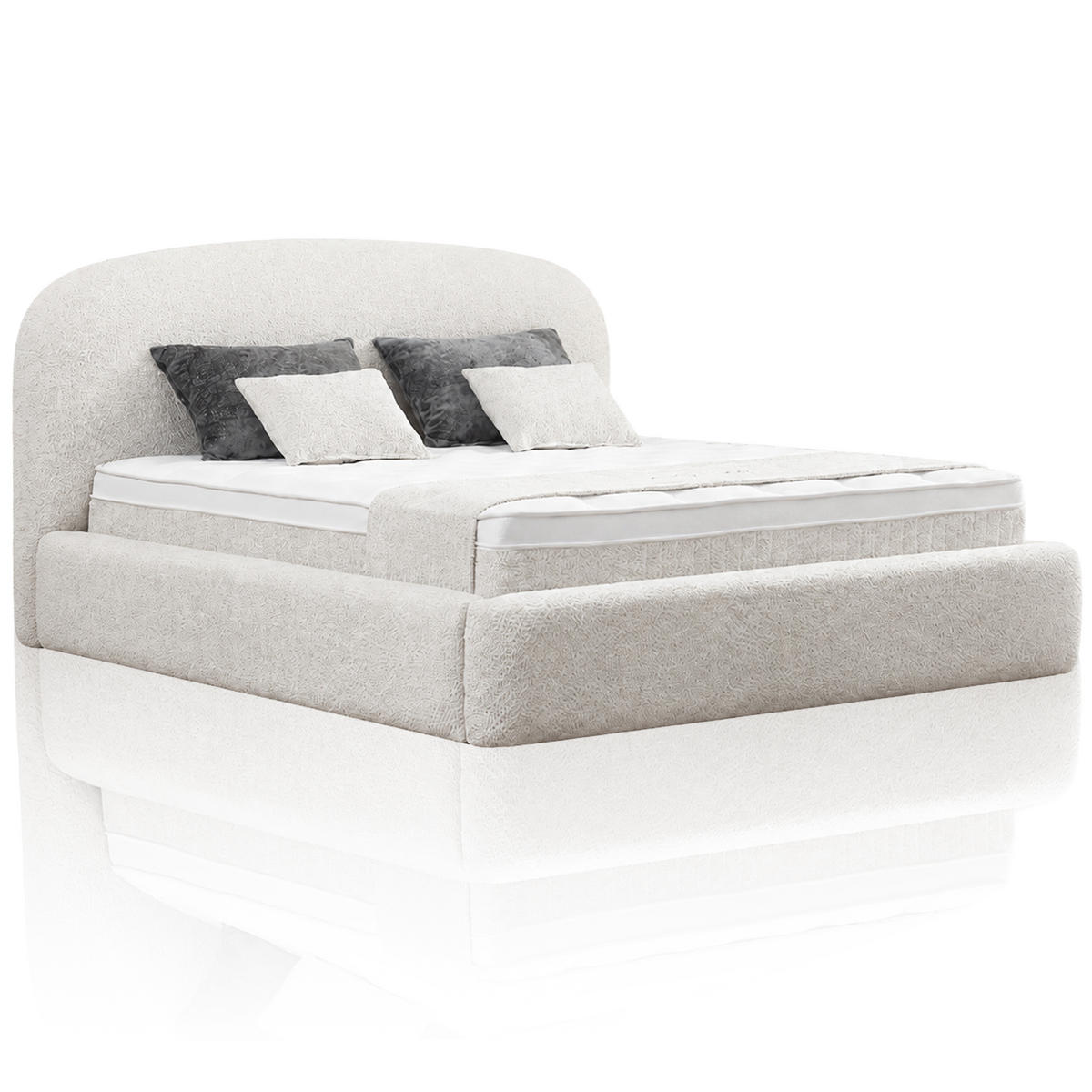 BOXSPRINGBETT MIT BETTKASTEN EVORA 180/200 cm, Ivory, Bettkasten, Matratze, Topper integriert, H3 mittel - Creme/Schwarz, Holz/Kunststoff (180/200cm) - Consilio Concept