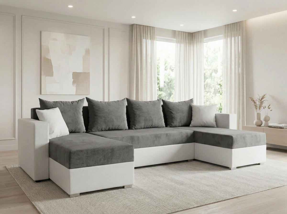 WOHNLANDSCHAFT Beno - Weiß, Holz/Textil (298/80/142cm) - Sofnet