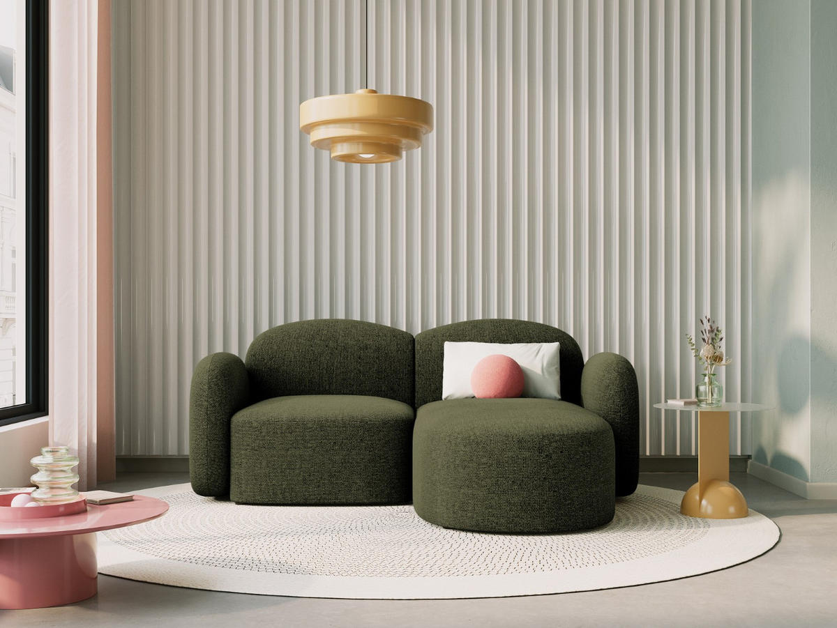 ECKSOFA rechts Blair aus Chenille-Stoff grün meliert 3 Sitzplätze - Grün, Textil (155/194cm) - Micadoni