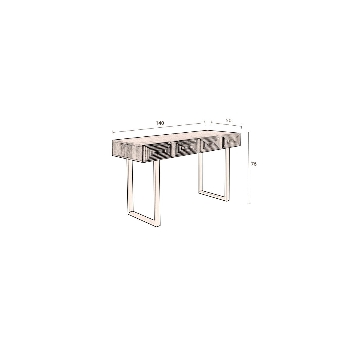 KONSOLENTISCH Volan Gold - Goldfarben, Holz (140/140/76cm) - Dutchbone