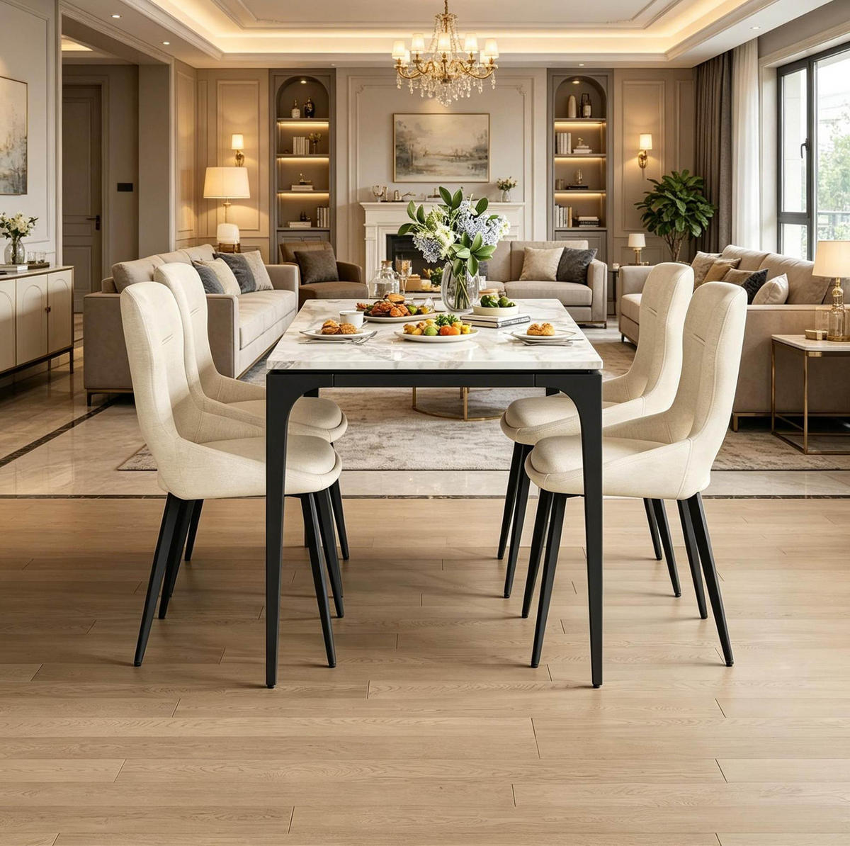 ESSSTUHL 4er-Set mit Armlehnen 43 x 40 x 86 cm Beige - Beige, Metall (40/86/43cm) - Meubliv