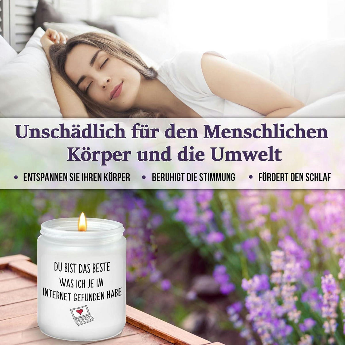 DUFTKERZE Lavendel 50h Brenndauer Sojawachs - Flieder, Paraffin (9cm)