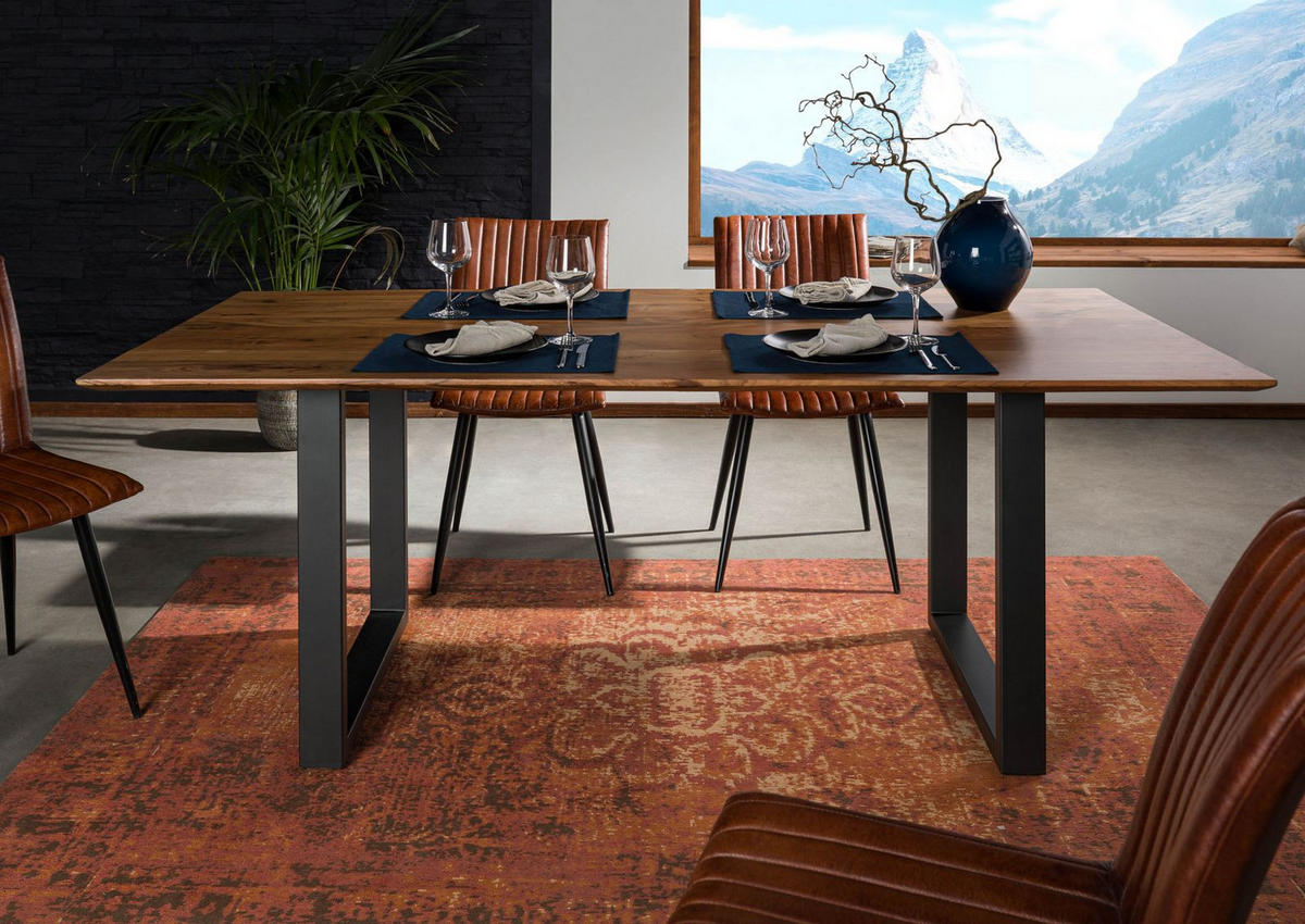 ESSTISCH Akazie 180x90 natur lackiert / U-Beine anth. matt SWISS EDGE - Anthrazit/Naturfarben, Holz (180/90/76cm) - Massivmoebel24