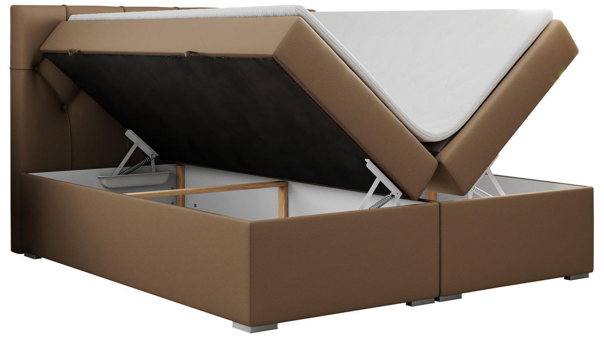 BOXBETT ALDA 120/200 Braun Kunstleder - H4 - Braun, Holz/Textil (120/200cm) - MKS