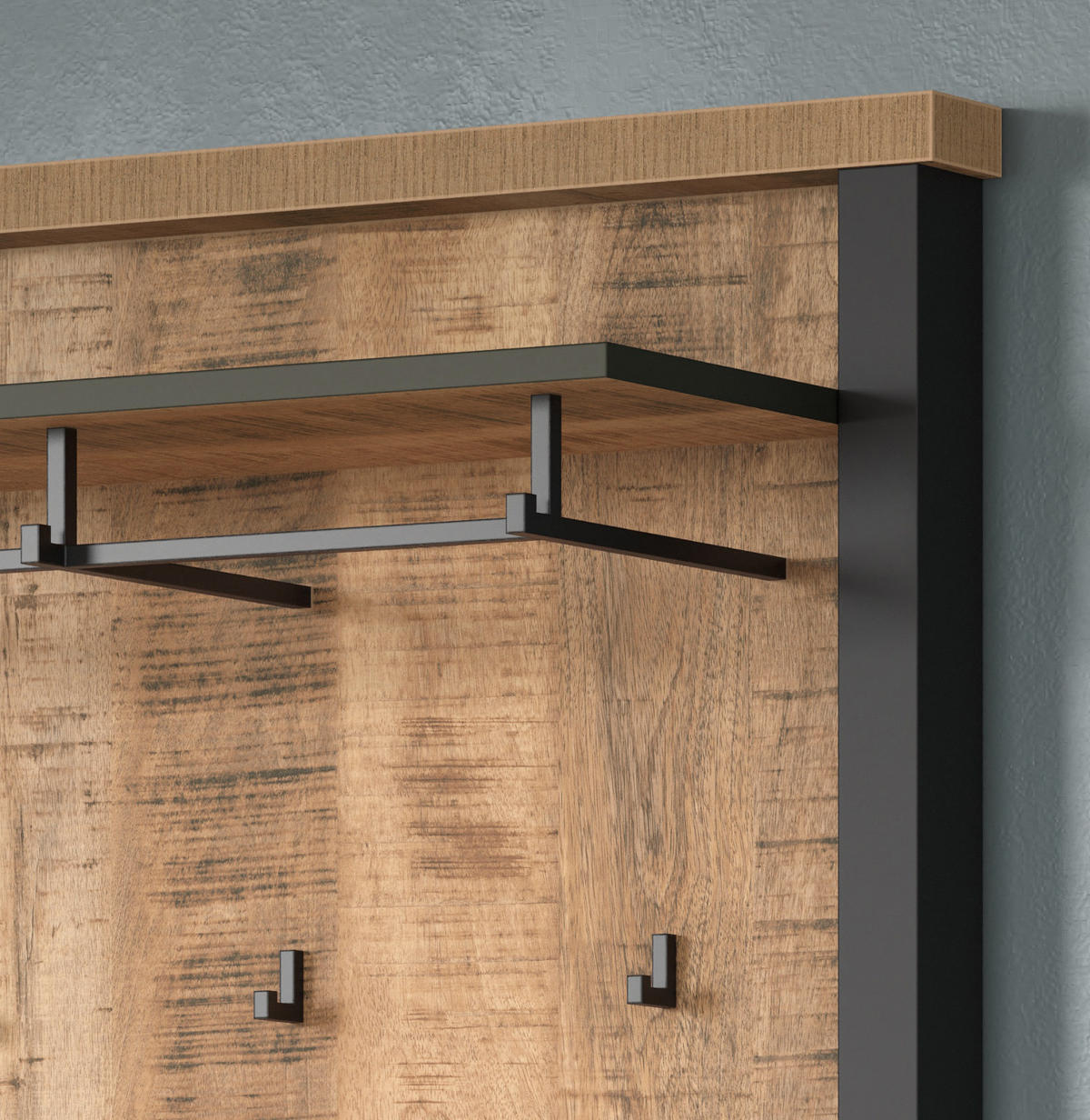 GARDEROBENPANEEL Mango, schwarz 73 x 95 cm, Wandgarderobe mit Kleiderstange - Schwarz/Naturfarben, Holzwerkstoff/Metall (73/95/27cm) - Top.Furn