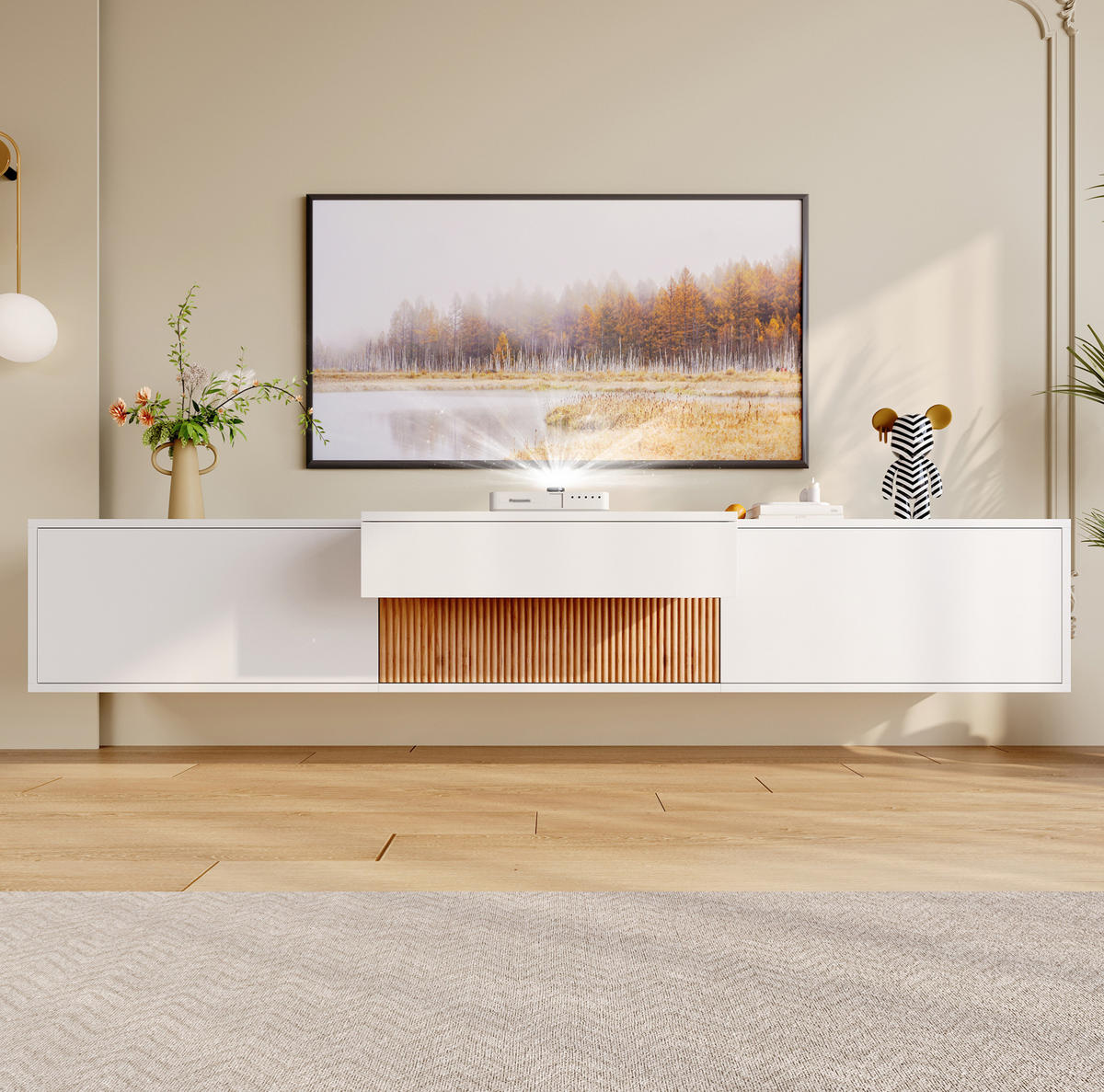 TV-LOWBOARD 180/34/30 cm Weiß aus Spanplatte mit Projektorablage - Weiß, Holzwerkstoff (34/30/180cm) - OKWISH