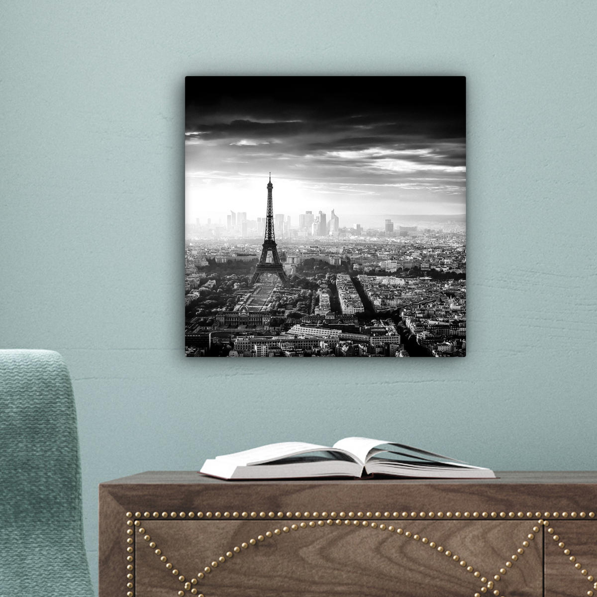 LEINWANDBILD Paris - Skyline - Eiffelturm - Stadt - Wolken 20x20 cm - Dunkelgrau, Textil (20/20cm) - MuchoWow
