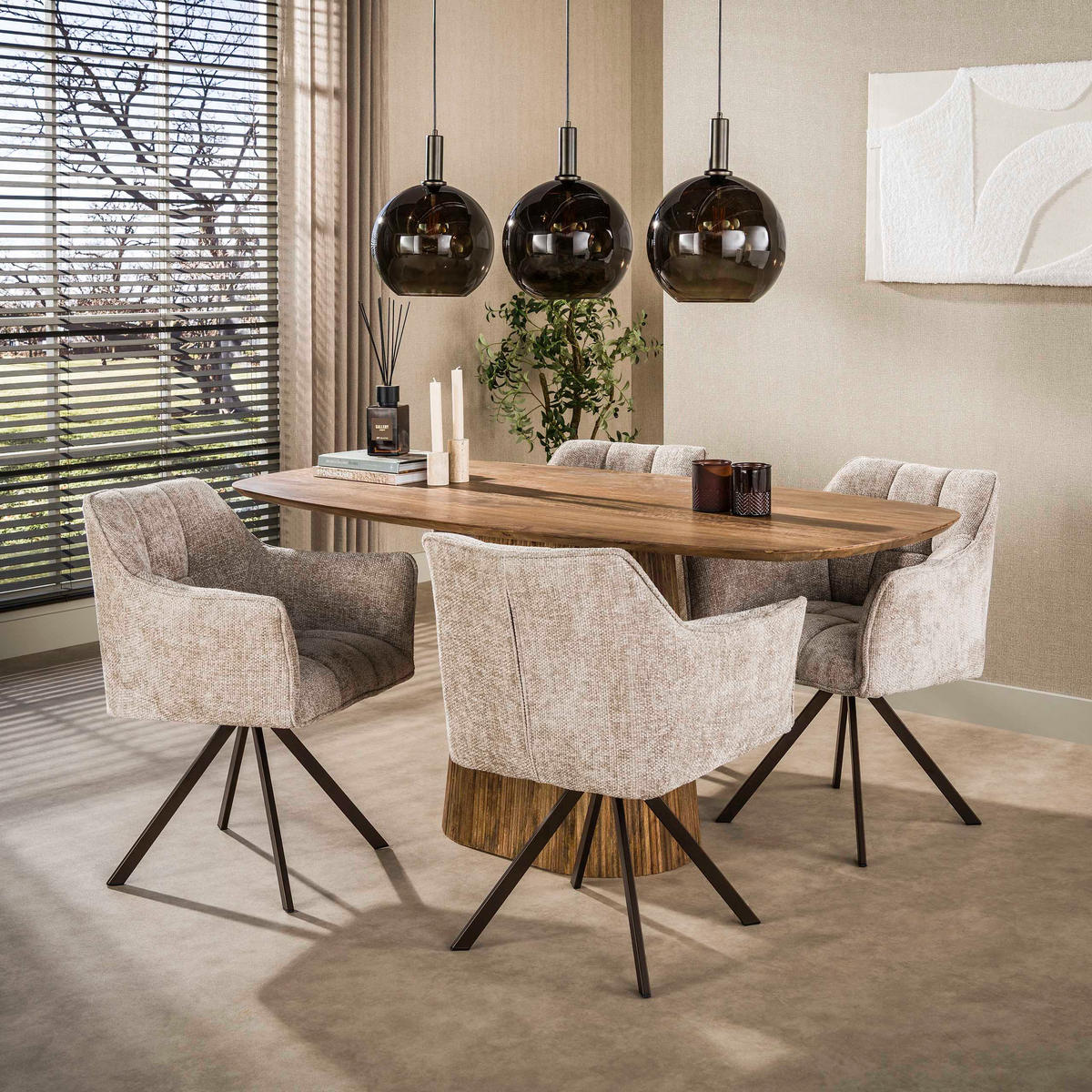 ESSZIMMERSTÜHLE Raster Beige 60/63/81 cm - 2er-Set - Beige, Textil (63/81/60cm) - Hoyz Collection