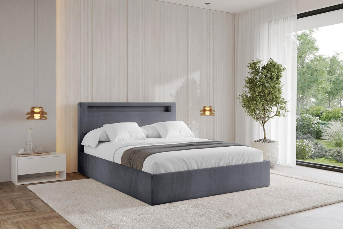 POLSTERBETT mit Bettkasten und Lattenrost, Boxbett ohne Matratze - GOLA 180x200 Dunkelgrau - Dunkelgrau, Holzwerkstoff/Textil (180/200cm) - ALTDECOR
