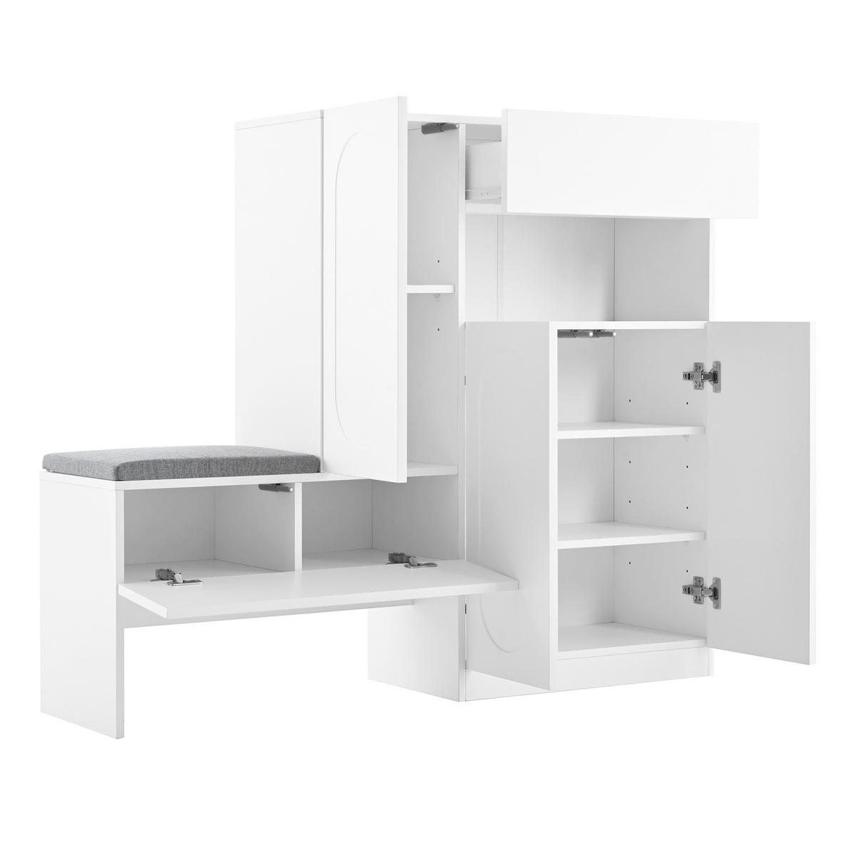 SCHUHSCHRANK mit Sitzbank 130 x 35 x 110 cm Weiß 2-in-1 - Weiß, Holzwerkstoff (35/110/130cm) - Beauniv