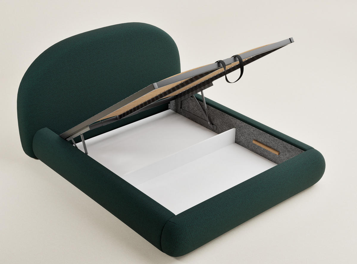 POLSTERBETT Maumere Dunkelgrün 180/200 cm im Webstoff - Dunkelgrün/Schwarz, Holz/Holzwerkstoff (180/200cm) - Maison de Reve