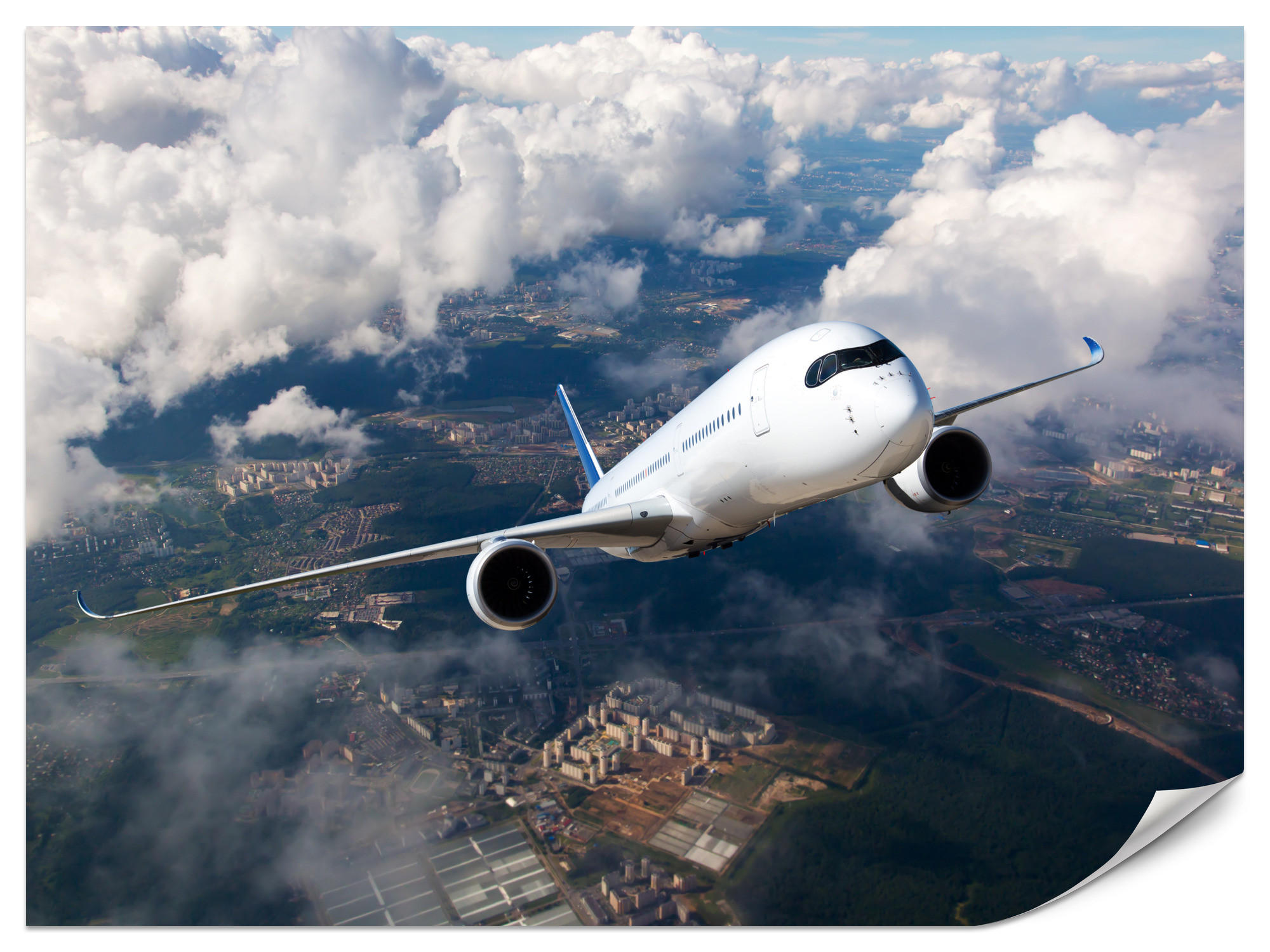 FOTOTAPETE für Jugendzimmer Flugzeug Start Wolken Himmel 200x140 - Blau/Beige, Papier (200/140cm) - Muralo