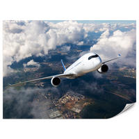 FOTOTAPETE für Jugendzimmer Flugzeug Start Wolken Himmel 200x140 - Blau/Beige, Papier (200/140cm) - Muralo