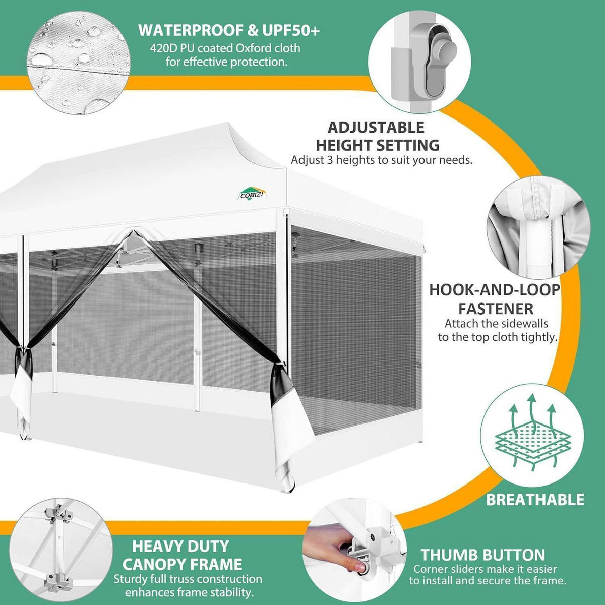 FALTPAVILLON 3x6m Wasserdicht mit 6 Mesh-Seitenwänden Weiß - Weiß, Textil (300/335/600cm)