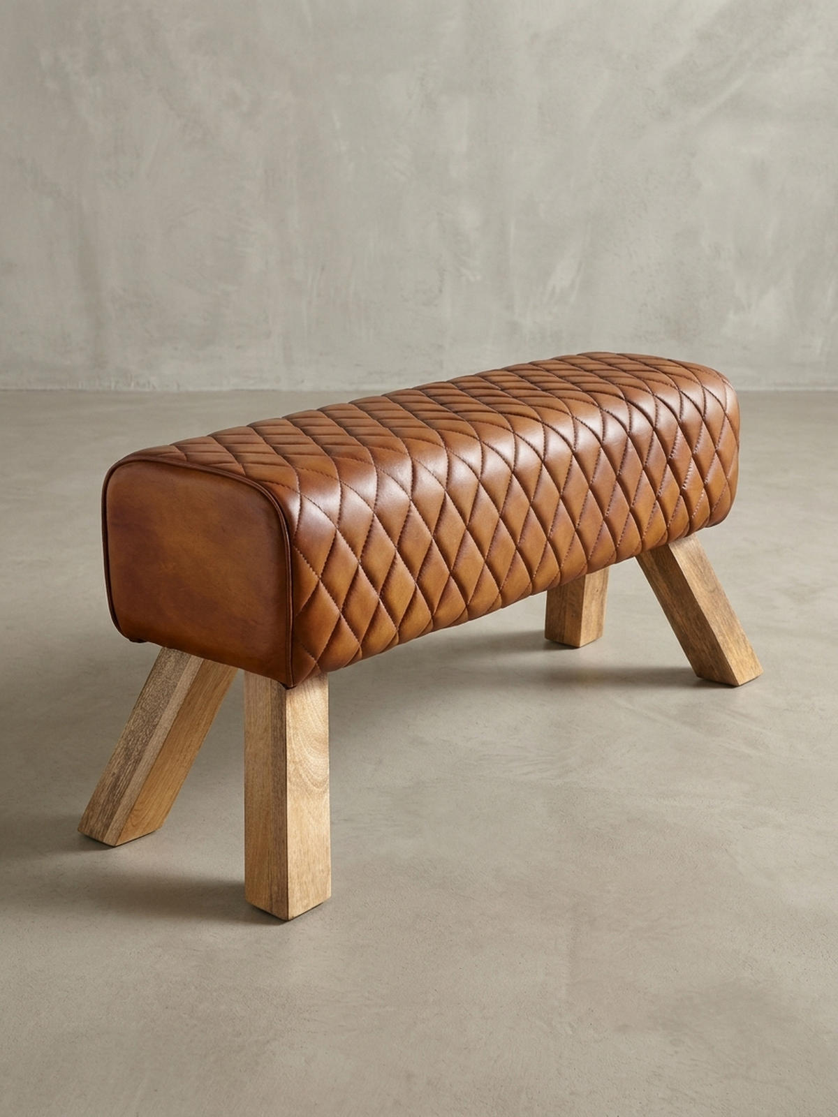 SITZBANK – Leder/Mango Massivholz, ohne Lehne - Braun, Mangoholz/Leder (89/46/35cm) - KADIMA DESIGN