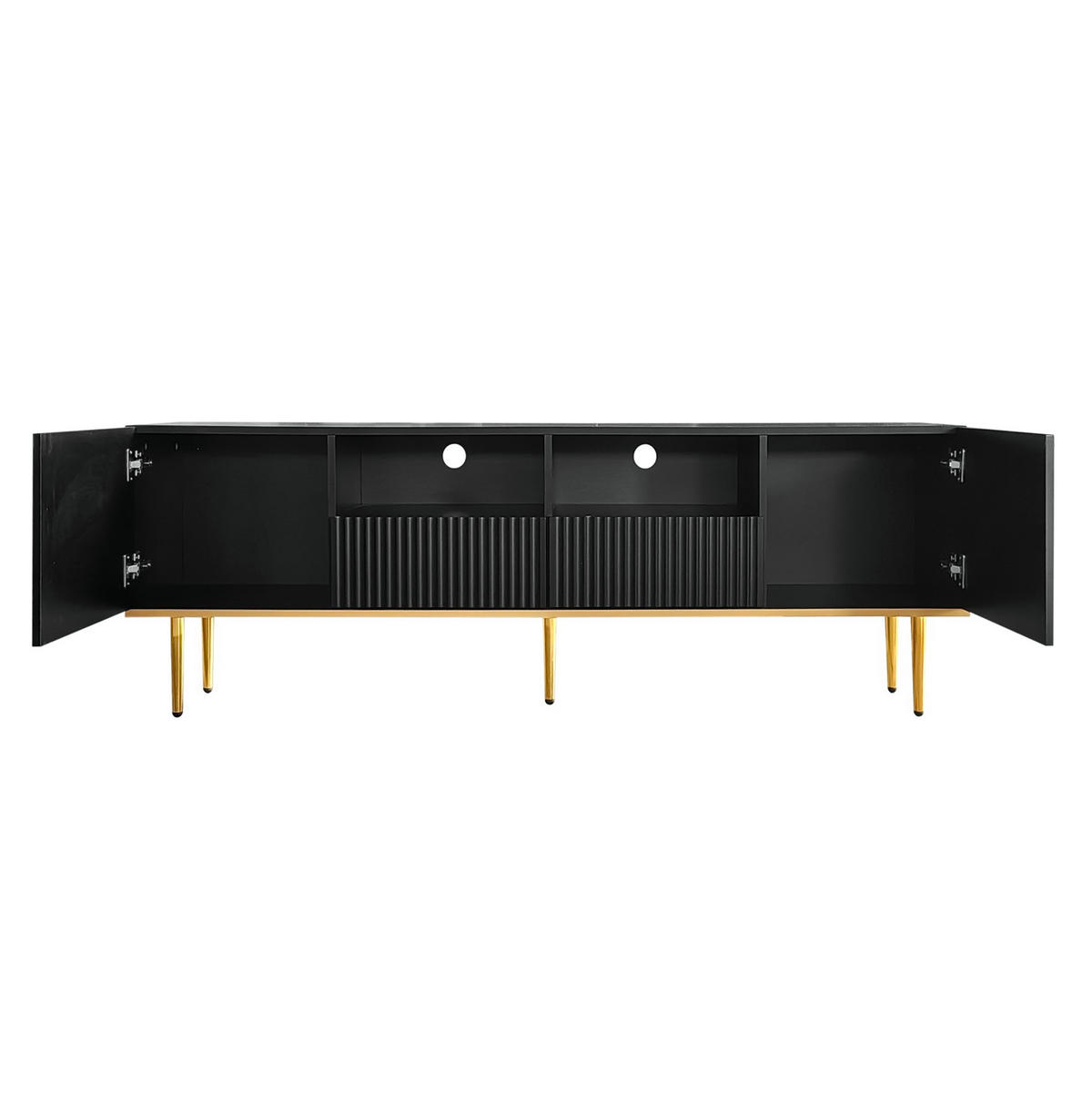 LOWBOARD 165/36/55 cm Schwarz und Gold aus Spanplatte mit griffloser Türöffnung - Schwarz, Holzwerkstoff (36/55/165cm) - OKMYHOME