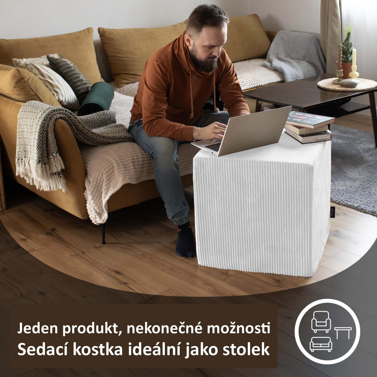 SITZWÜRFEL QUBIK 50/50/50 cm Cord Cool Gray - Hellgrau, Textil (50/50/50cm) - Dreamroots