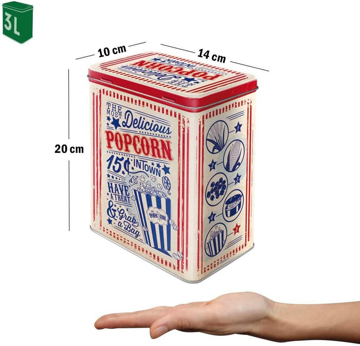 VORRATSDOSE L USA Popcorn - Multicolor, Metall (14/20/10cm) - Nostalgic-Art