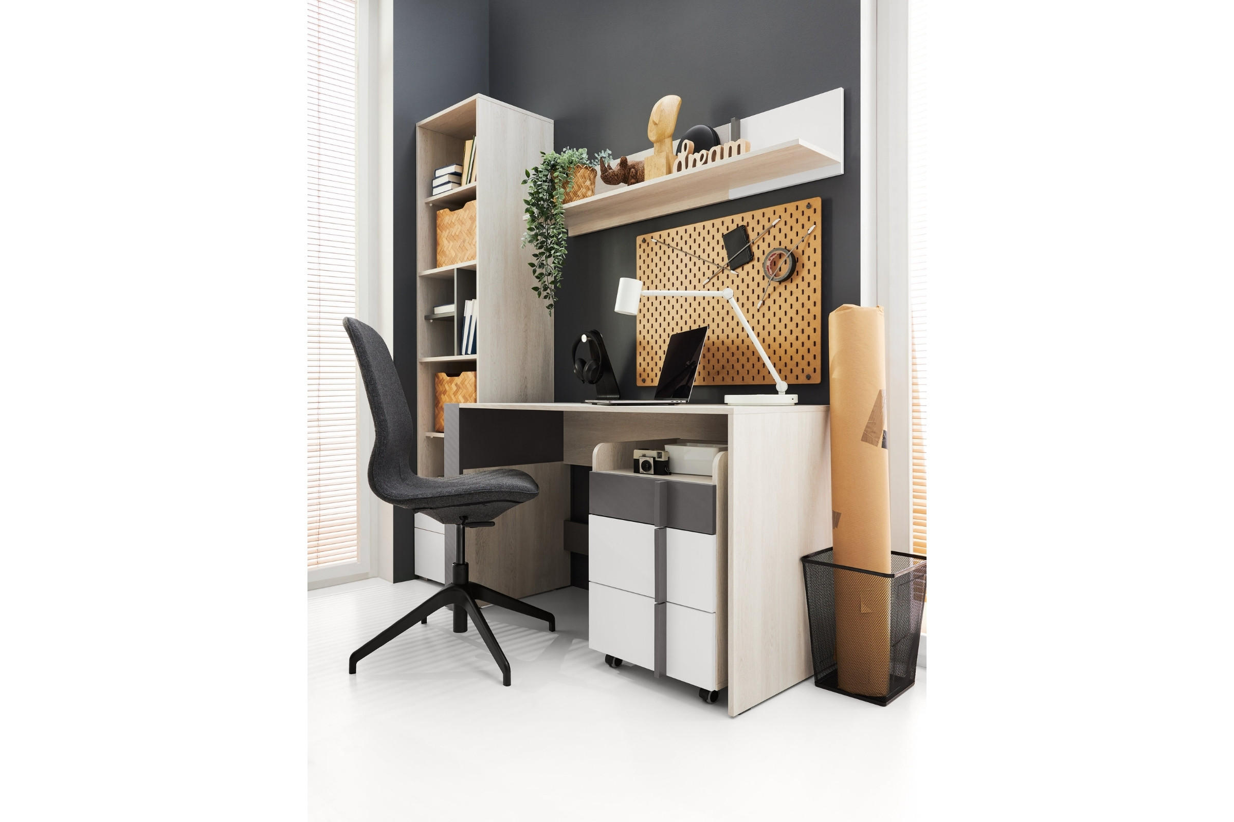 JUGNEDZIMMER-SET REMI D 4 teilig in Eichenweiß / Weiß Matt / Anthrazit - Eichefarben/Anthrazit, Holzwerkstoff (175/195/55cm) - Deine Möbel 24
