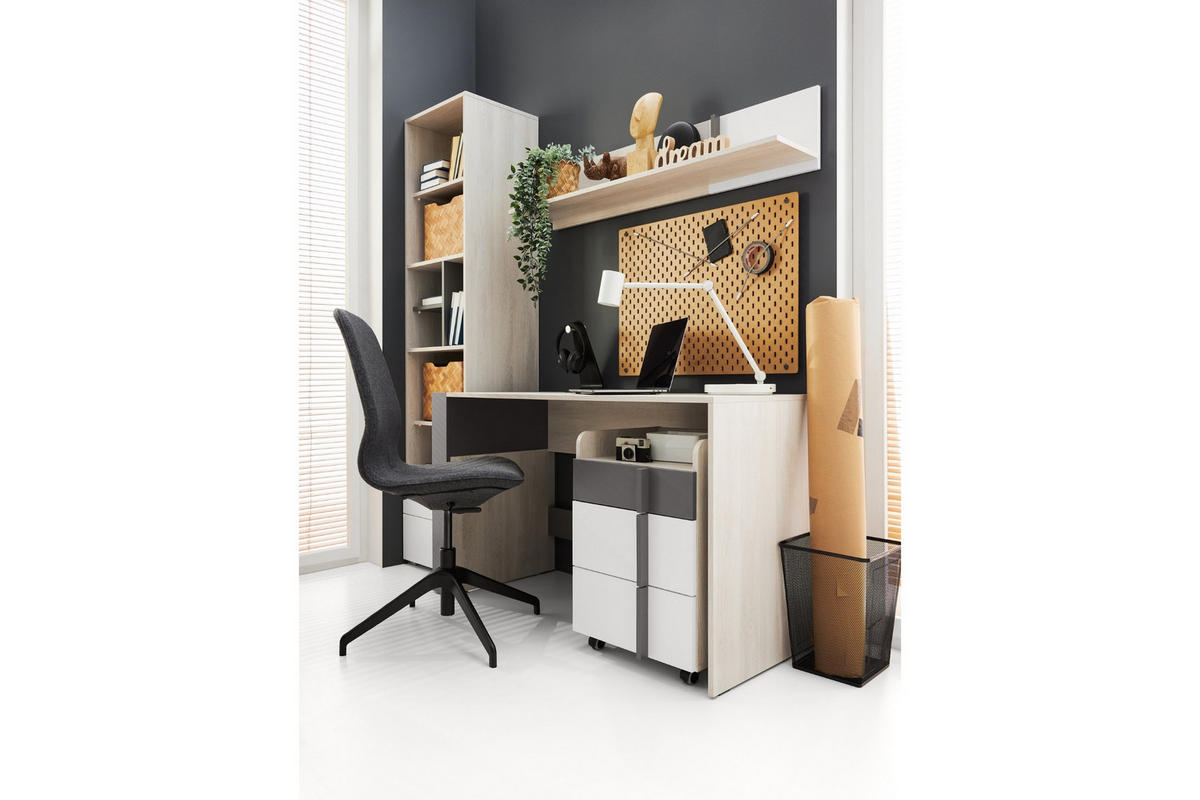 KINDERSCHREIBTISCH REMI 10 130 cm breit in Eichenweiß / Weiß Matt / Anthrazit - Eichefarben/Anthrazit, Holzwerkstoff (130/76/55cm) - Deine Möbel 24