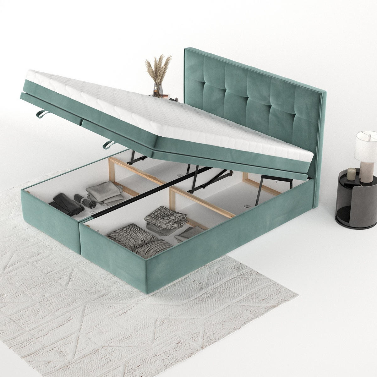 BOXBETT Arivo 160/200 cm Türkis im Kronos Stoff - Türkis/Schwarz, Holz/Holzwerkstoff (160/200cm) - AltaBeds