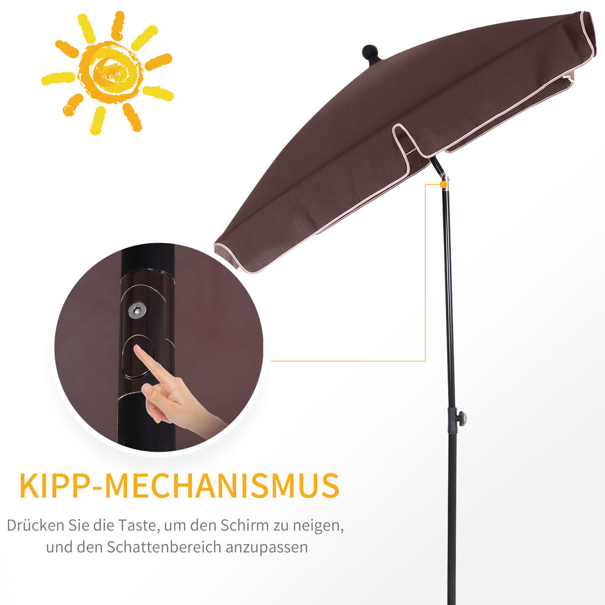 SONNENSCHIRM, Aluminium, Metall, Kaffee-Braun - Braun, Metall (130/198cm) - Outsunny