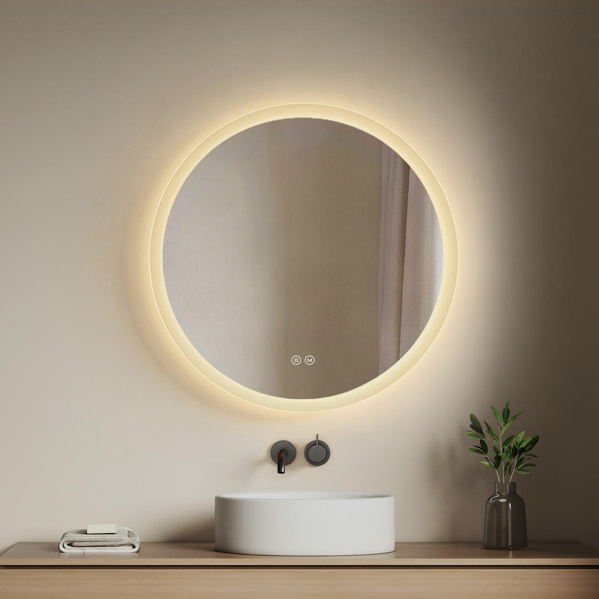 OGLINDA de baie cu LED-uri Ø 60 cm - transparent, sticlă (60/60/3.5cm) - EMKE