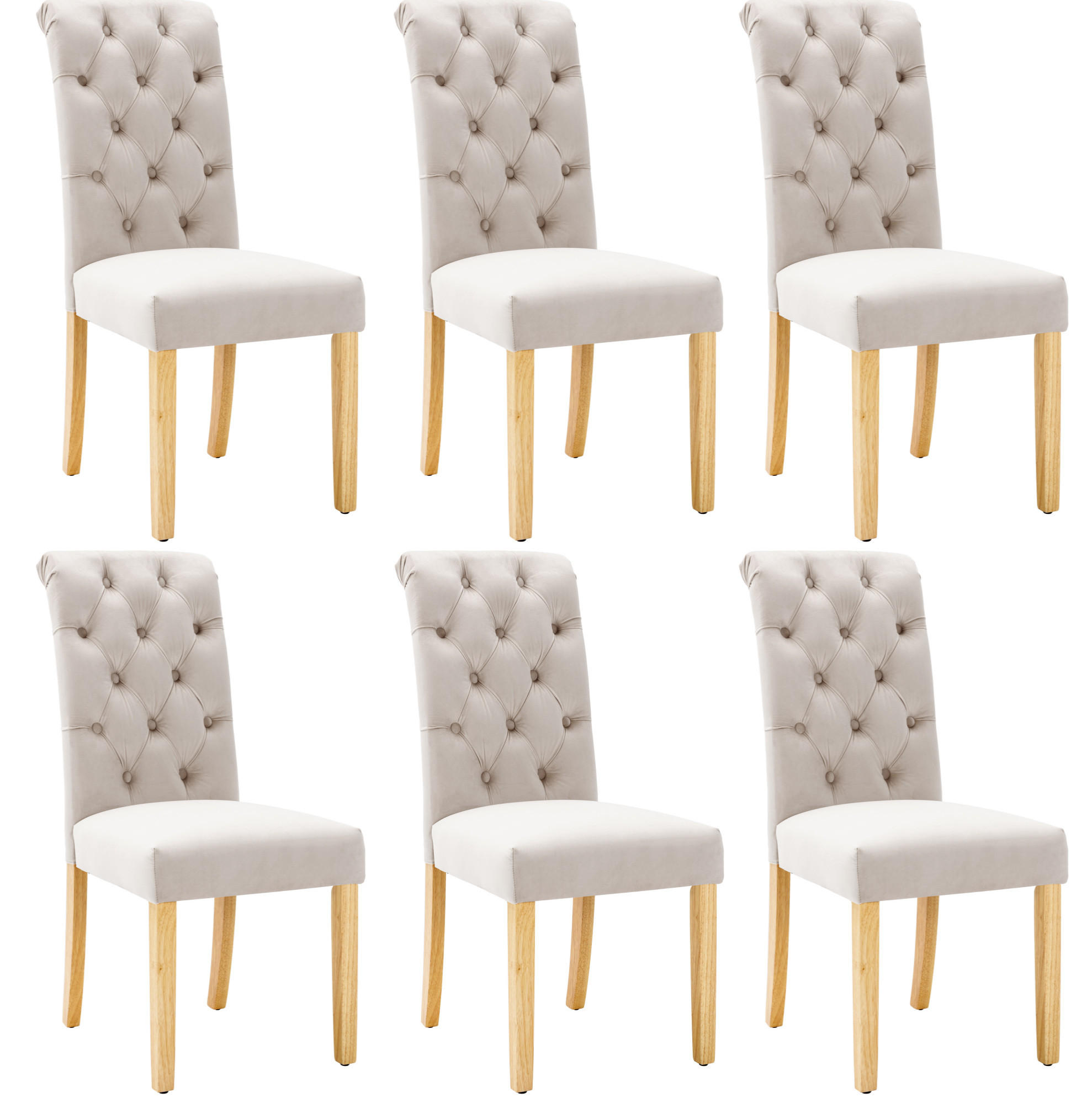 ESSZIMMERSTUHL 6er-Set Samt mit Eichenbeinen Beige - Beige, Holz (43/100/63.2cm) - Meubliv