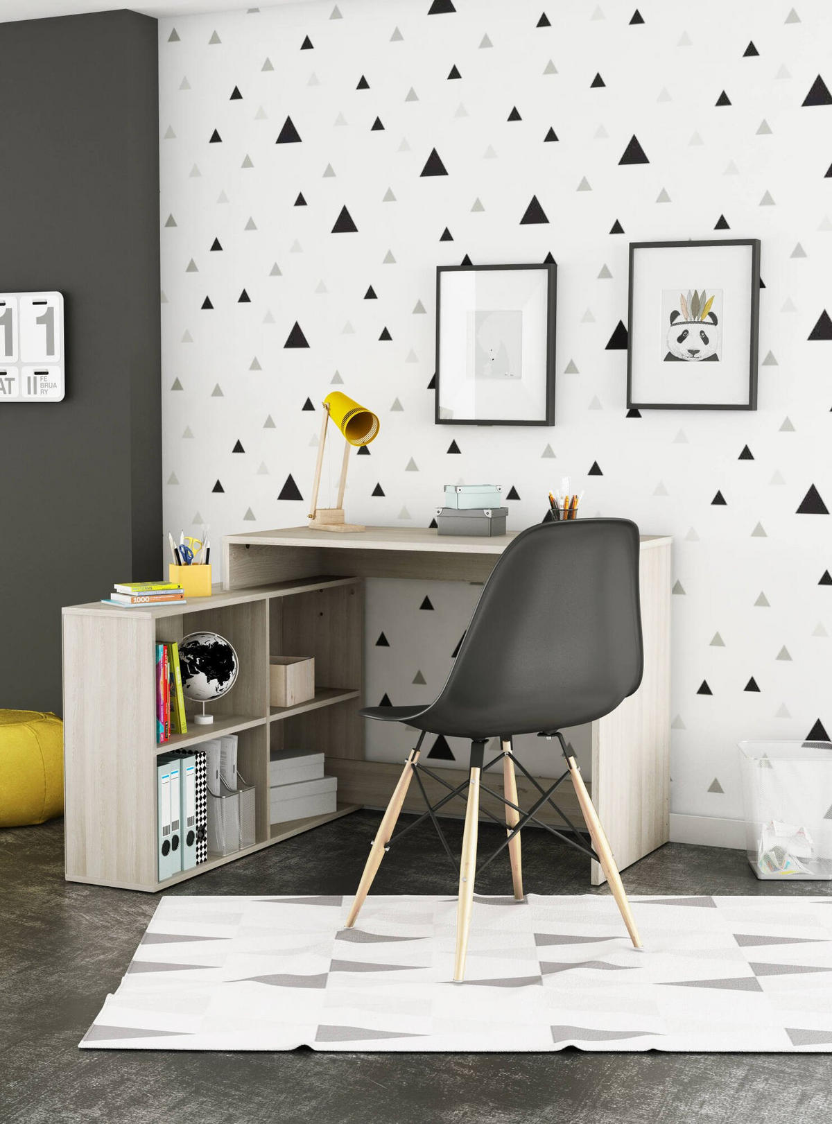 ECKSCHREIBTISCH Holz-Effekt Eiche, Weiß 100.7/111.9/76.7 cm - Braun, Holzwerkstoff (100.7/111.9/76.7cm) - DMORA