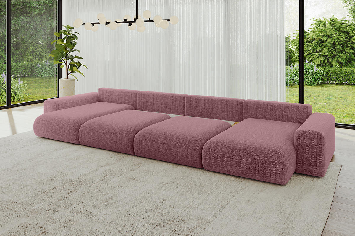 WOHNLANDSCHAFT mit Schlaffunktion ESKAR-U2-464x176x72cm Altrosa - Altrosa, Holzwerkstoff/Kunststoff (176/72/464cm) - ALTDECOR