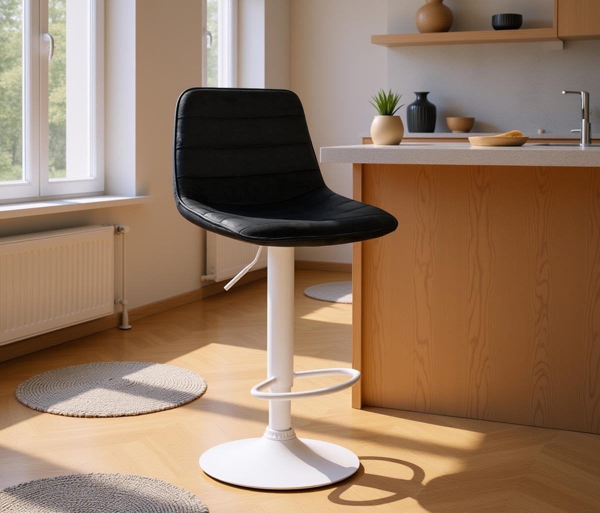 BARHOCKER Lexus Samt Weiß schwarz - Schwarz/Weiß, Textil/Metall (45/110/46cm) - TPFLiving