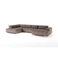WOHNLANDSCHAFT XXL mit verstellbaren Kopflehnen - Beige/Silberfarben, Textil/Metall (409/73/225cm) - Cotta