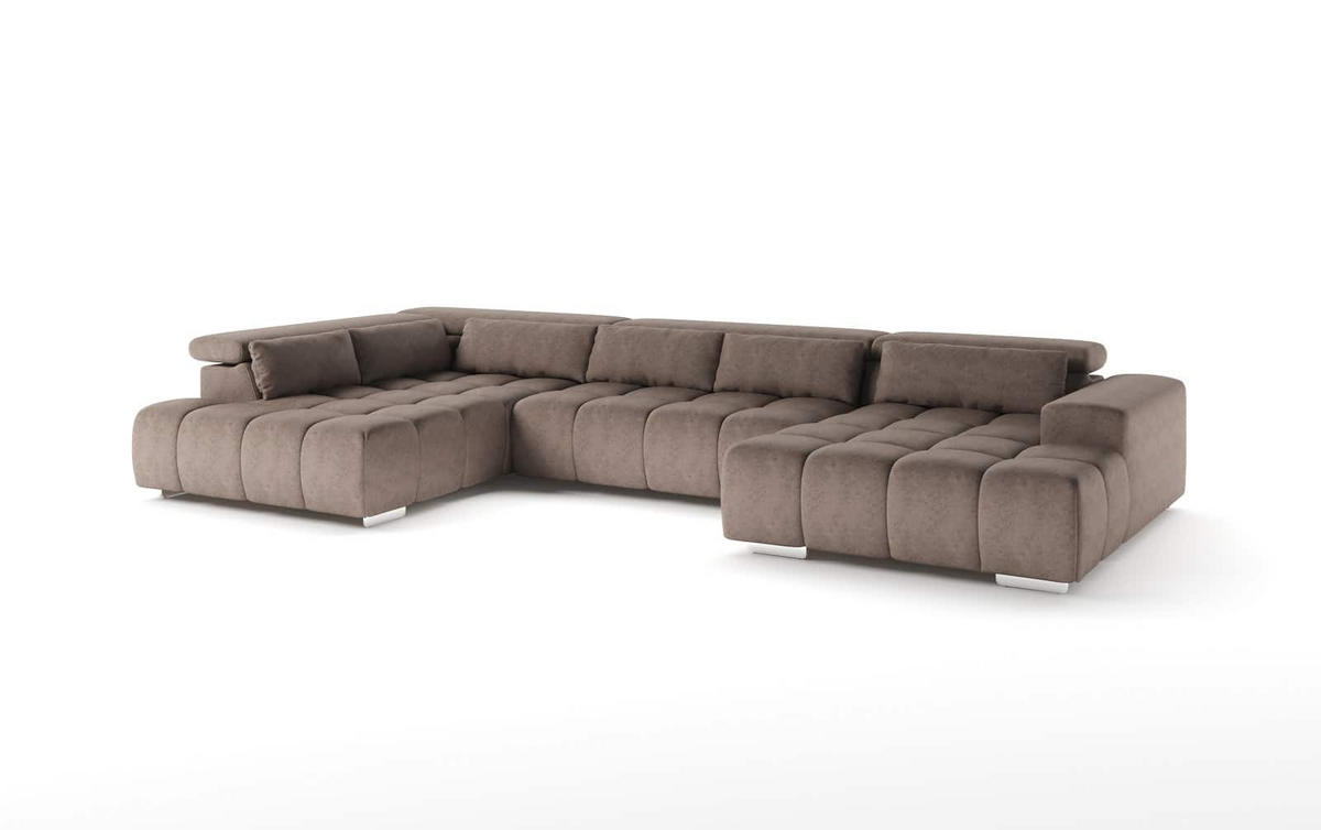 WOHNLANDSCHAFT XXL mit verstellbaren Kopflehnen - Beige/Silberfarben, Textil/Metall (409/73/225cm) - Cotta