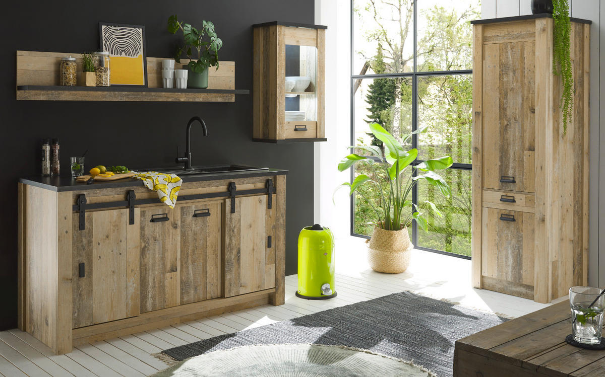 WANDREGAL Used Wood hell, anthrazit, Gewürzregal 160 cm - Anthrazit/Naturfarben, Holzwerkstoff/Metall (160/30/21cm) - Furn.Design