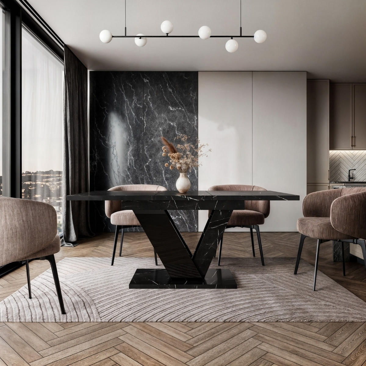 ESSTISCH Royal Schwarz Marmoptik Ausziehbar 120 - 160 cm - Schwarz, Holzwerkstoff (120/80/76cm) - PROSPERO