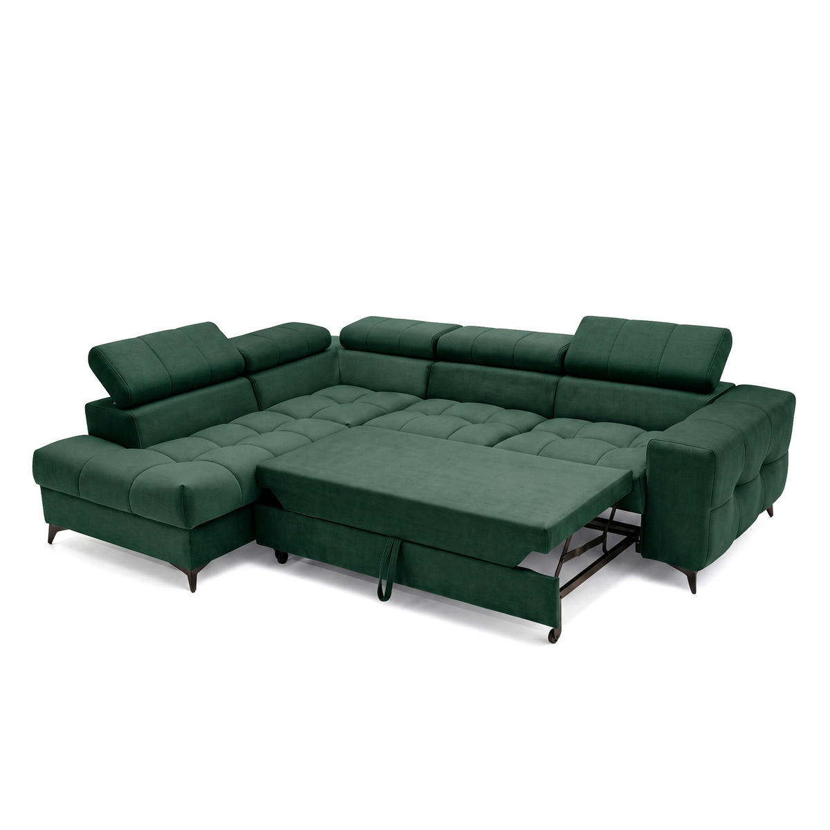 ECKSOFA PUDDING L Links mit Schlaffunktion 125x195 Velours Grün - Schwarz/Grün, Holz/Textil (203/275cm) - Muffo