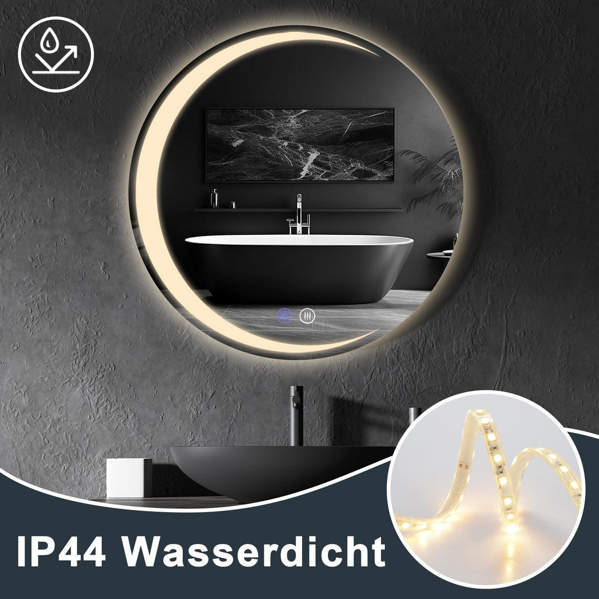 BADEZIMMERSPIEGEL Redinger mit LED-Leuchte Ø80 cm - Weiß, Glas (80/2.4/80cm) - Nettlife