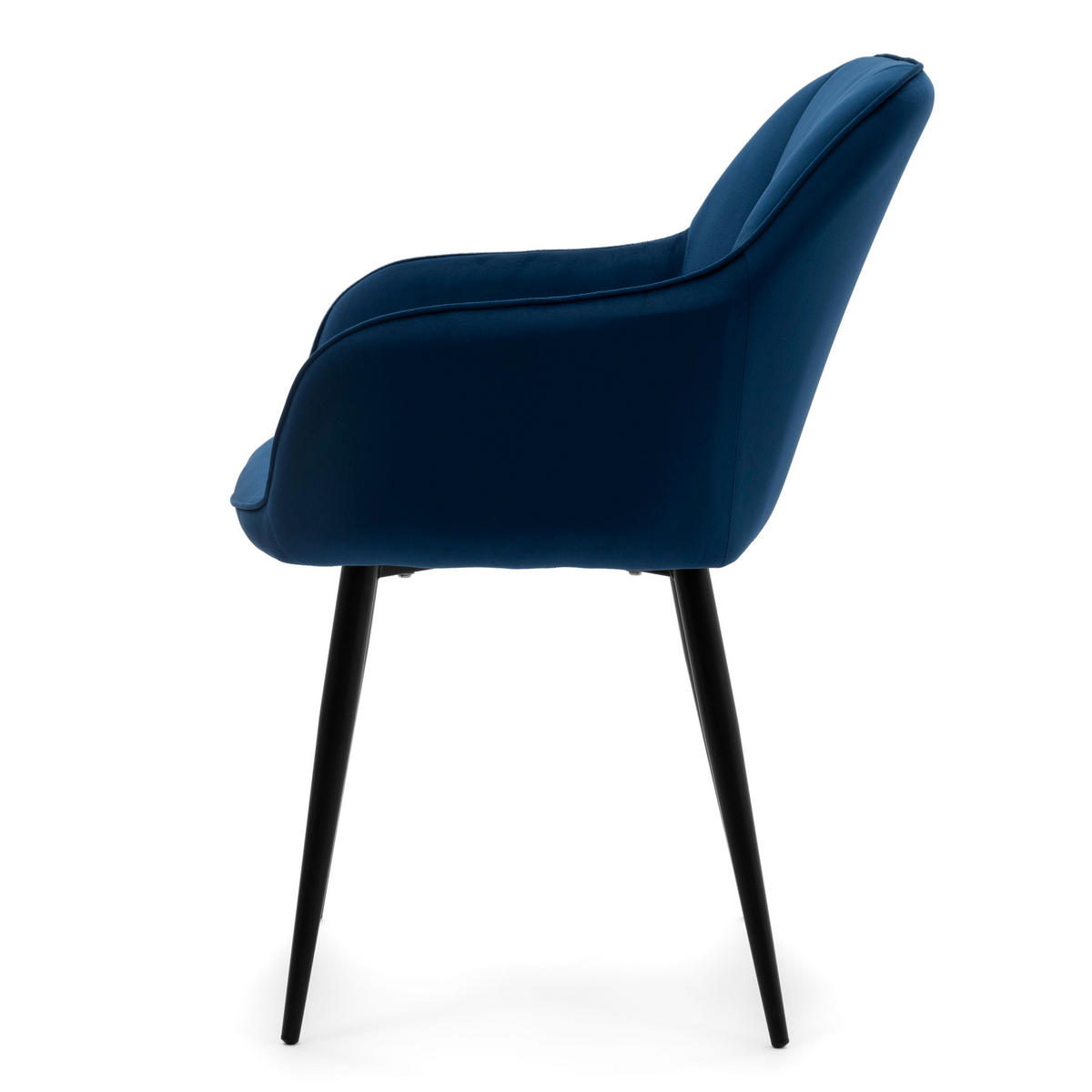 STUHL LAGO gespolsterter mit Steppung - dunkelblau - Samt Velours - Schwarz/Dunkelblau, Textil/Metall (58/85/60cm) - NEW HOME