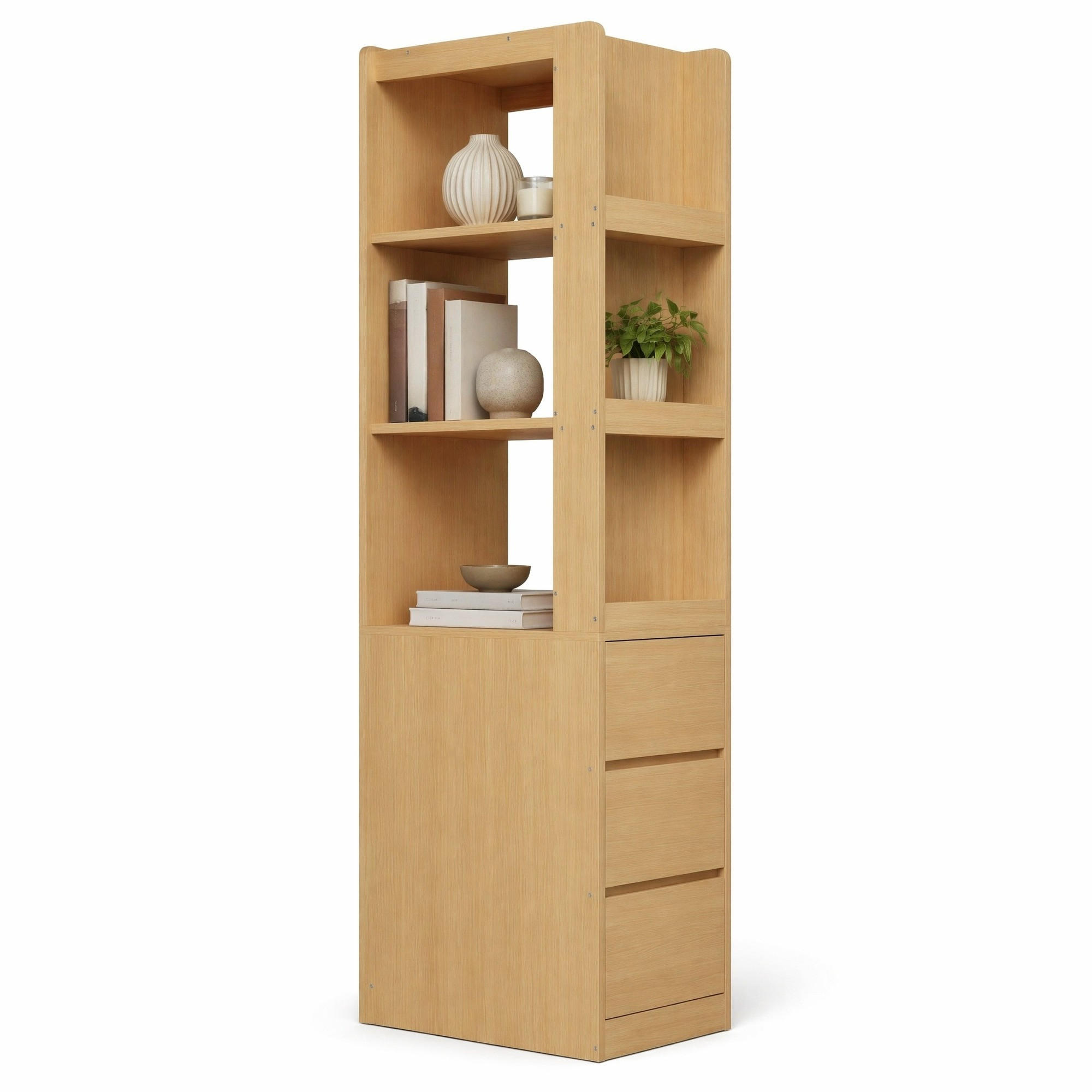 BÜCHERREGAL in Eichefarben Highboard mit 3 Fächern , 3 Schubladen und Kippschutz für Büro Bad, B60/T40/H200cm - Eichefarben, Glas/Holzwerkstoff (60/40/200cm) - STILVORA
