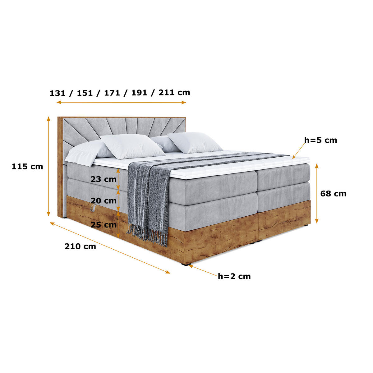 BOXSPRINGBETT mit Matratze H3|H4 und Lattenrost - LOLLI6 KING-160x200 - Grau Monolith - Grau, Holzwerkstoff (160/200cm) - ALTDECOR