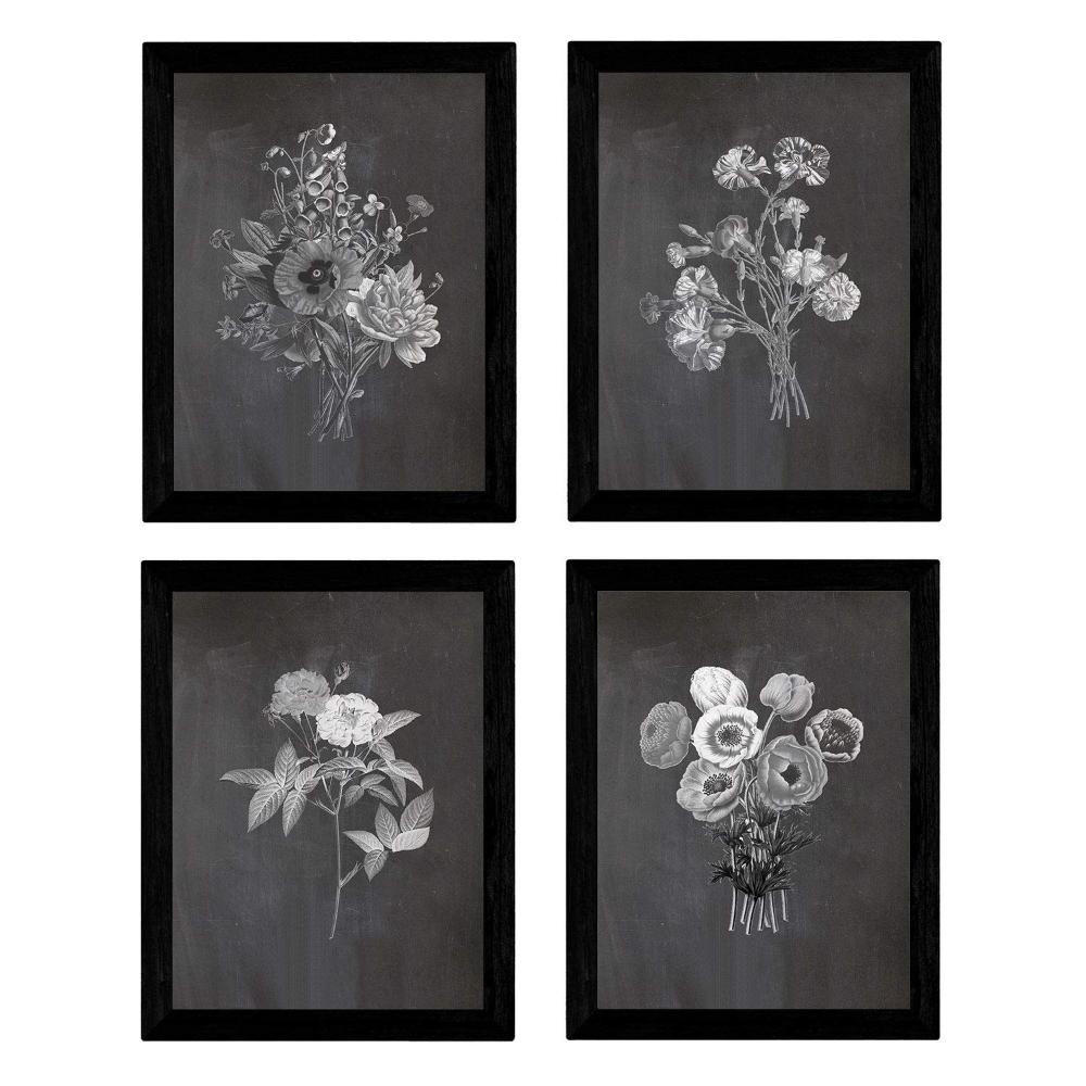 POSTER Set mit 4 Dunkelrot Botanischen Stil Schwarz A3 Rahmenlos - Klar, Papier (29.7/3cm) - Nacnic