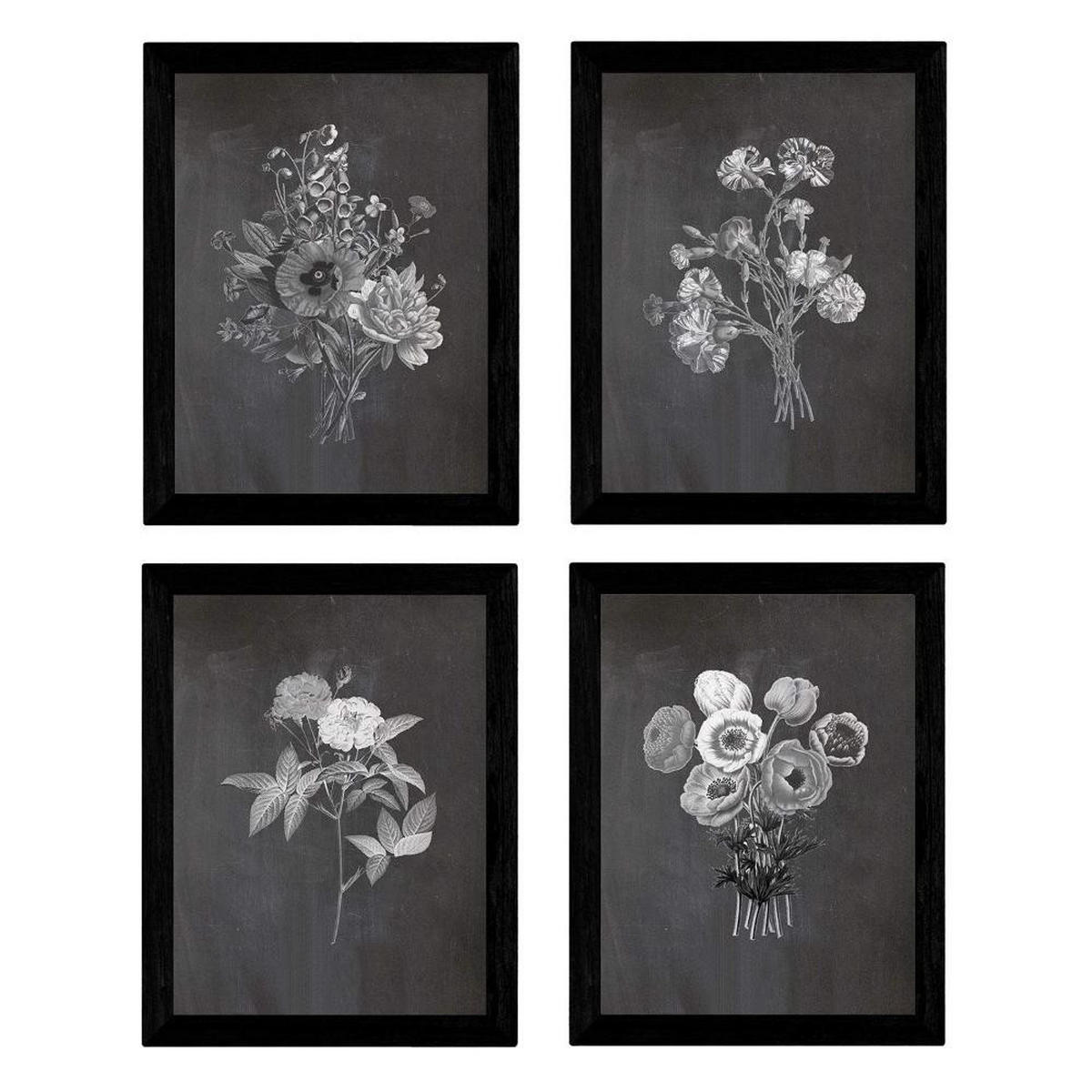 POSTER Set mit 4 Dunkelrot Botanischen Stil Schwarz A3 Rahmenlos - Klar, Papier (29.7/3cm) - Nacnic