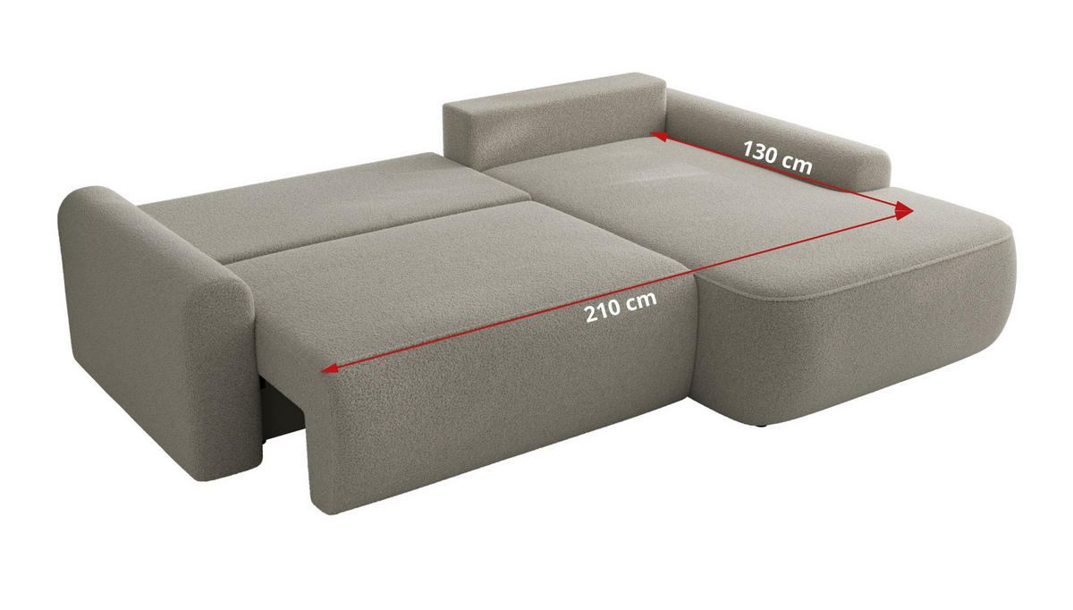 ECKSCHLAFSOFA CUBO L Hellgrau Boucle - links - Hellgrau/Schwarz, Kunststoff/Textil (273/187cm) - MKS