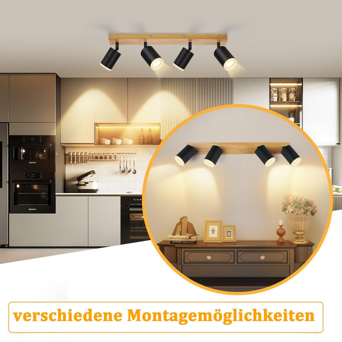 STRAHLER Barsinghausen 4-flammig 54/6/15 cm - Schwarz, Metall (54/6/15cm) - Nettlife