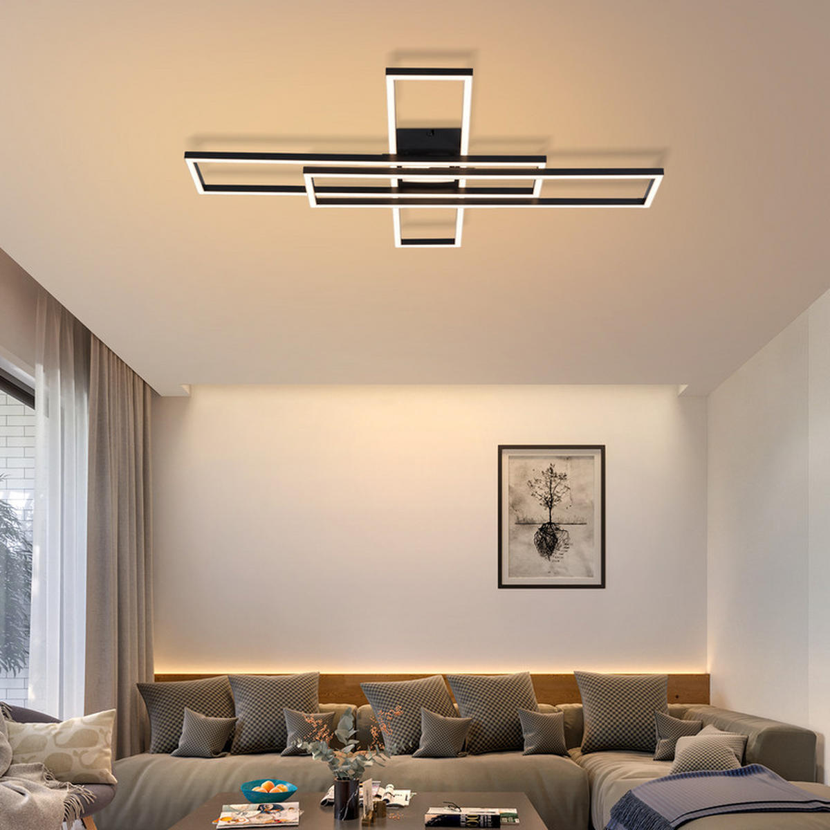 STROPNÍ LED svítidlo BURGESS III 60/80/8 cm - černá, plast (60/80/8cm) - Nettlife